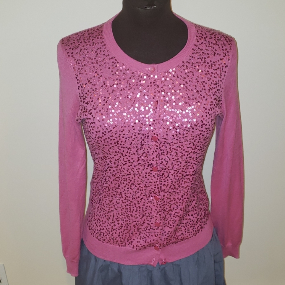 Talbots pink sequins cardigan